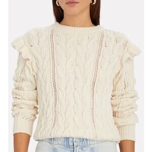 FRAME Sofia Ruffled Cable Knit Sweater Off White Cream Women's Size Medium